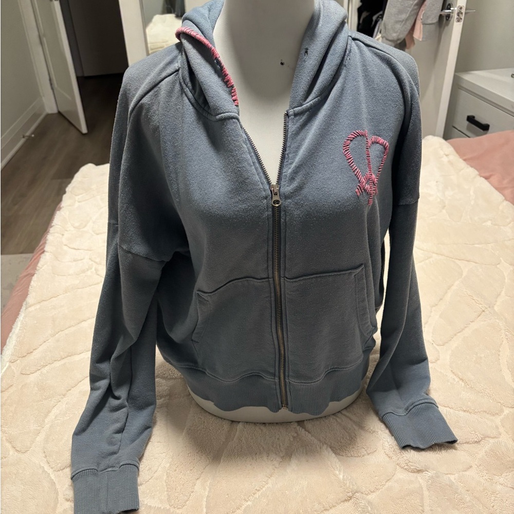 Wildfox Blue Hoodie with Pink Heart Detail- like new